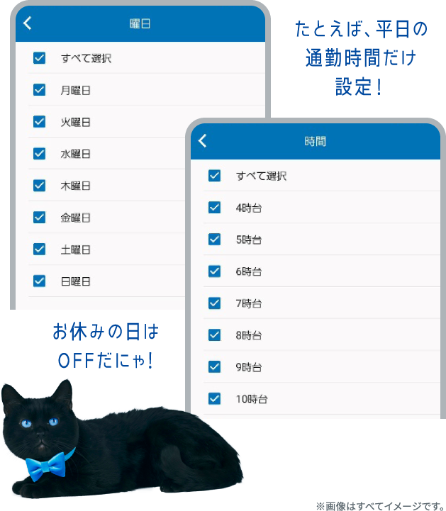 たとえば、平日の通勤時間だけ設定！