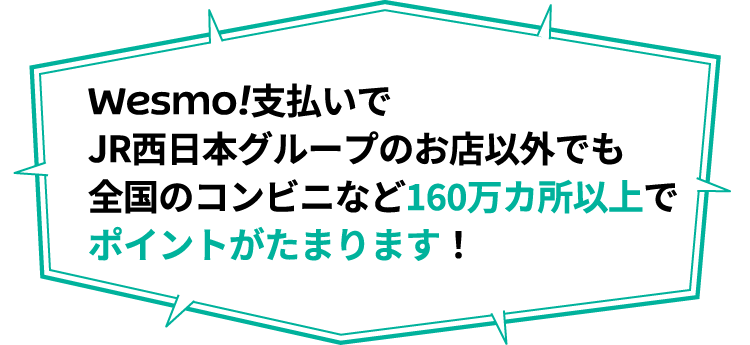 Wesmo!支払いでJR西日本グループのお店以外でも全国のコンビニなど160万カ所以上でポイントがたまります！