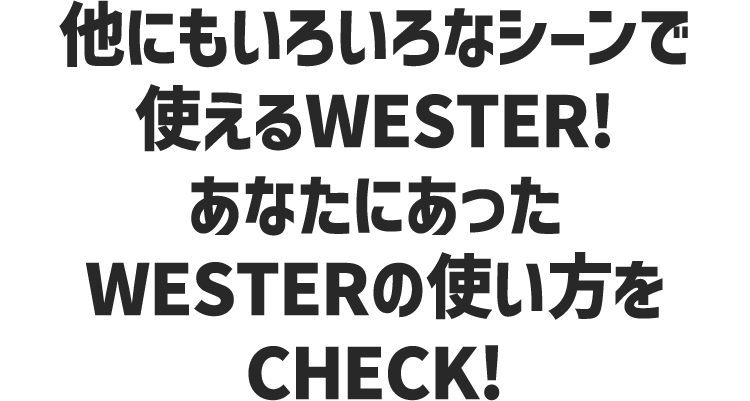 他にもいろいろなシーンで使えるWESTER!あなたにあったWESTERの使い方をCHECK!