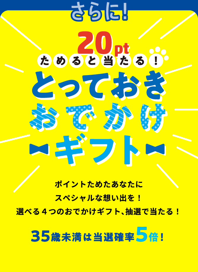 さらに!20ptためると合計100名様にとっておきおでかけギフト当たる!