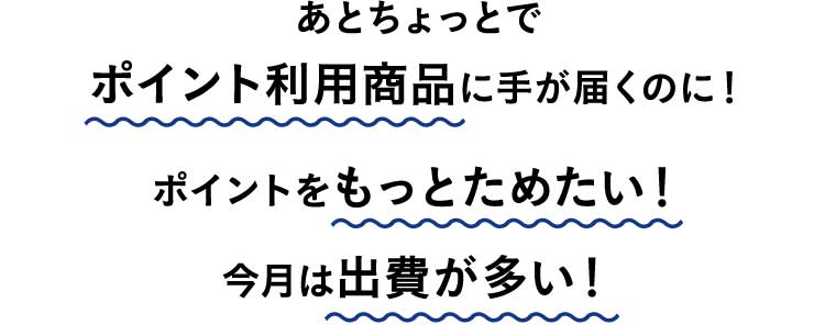 あとちょっとでポイント利用商品に手が届くのに！ポイントをもっとためたい！今月は出費が多い！