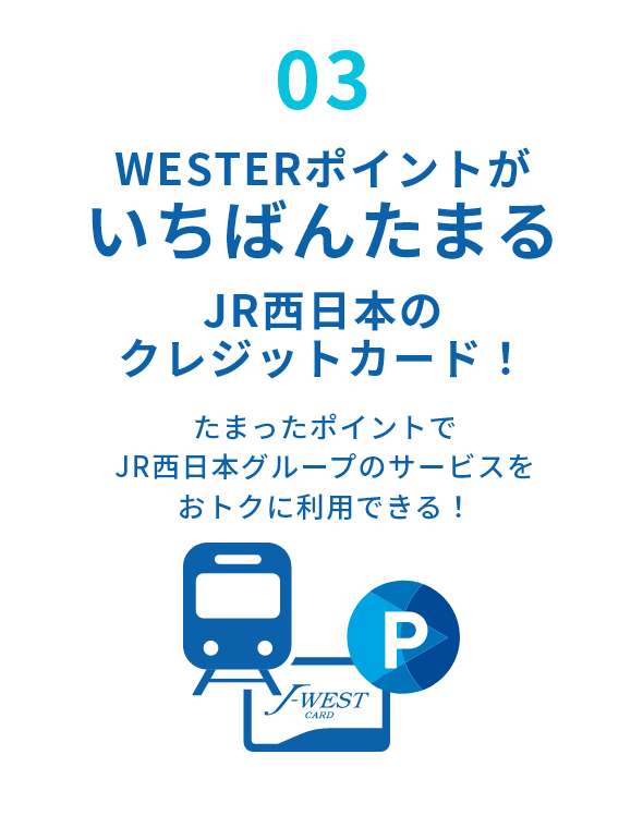 03) WESTERポイントがいちばんたまるJR西日本のクレジットカード！ たまったポイントでJR西日本グループのサービスをおトクに利用できる！