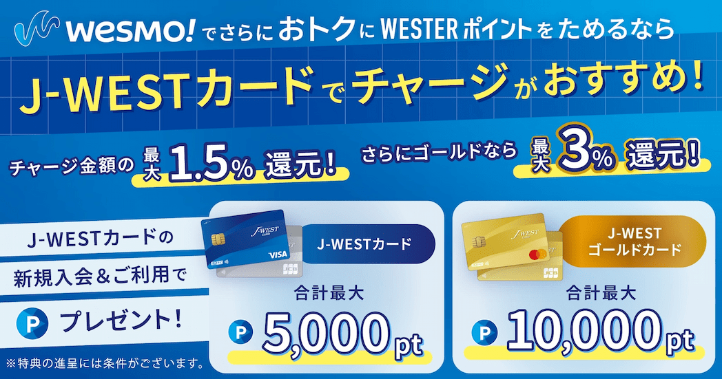 Wesmo!へのチャージはJ-WESTカード